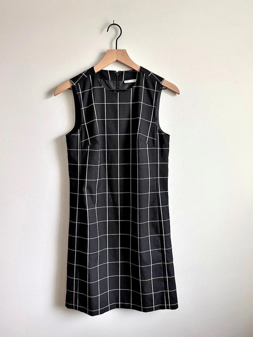 Halogen | Preppy Windowpane Grid Black/White Shift Dress, XS